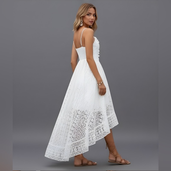 White  Boho Guipure Lace Insert Tassel Detail Cami Dress - Picture 5 of 10